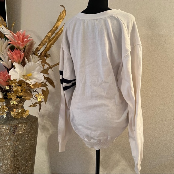 U.S. POLO ASSN White cardigan sweater 100% cotton with two navy blue stripes XXL - Picture 3 of 8